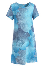 Leinenkleid mit kurzen Ärmeln knielang Blumenmuster Türkis 40 (L)
