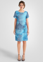 Leinenkleid mit kurzen Ärmeln knielang Blumenmuster Türkis 40 (L)