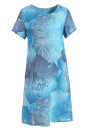 Leinenkleid mit kurzen Ärmeln knielang Blumenmuster Türkis 40 (L)