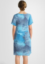 Leinenkleid mit kurzen Ärmeln knielang Blumenmuster Türkis 40 (L)