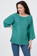 Leinen Tunika Damen Große Größen Fledermaus Leinenbluse Smaragdgrün 46