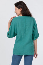 Leinen Tunika Damen Große Größen Fledermaus Leinenbluse Smaragdgrün 46