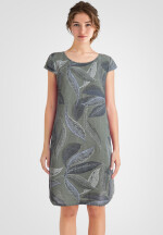 Leinenkleid knielang mit Blattmuster kurzarm...