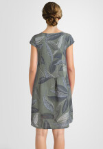 Leinenkleid knielang mit Blattmuster kurzarm Olivgrün 46 (XXXL)