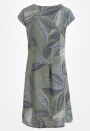 Leinenkleid knielang mit Blattmuster kurzarm Olivgrün 46 (XXXL)