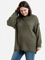 Pullover Grobstrick mit Rundhalsausschnitt Olivgrün...
