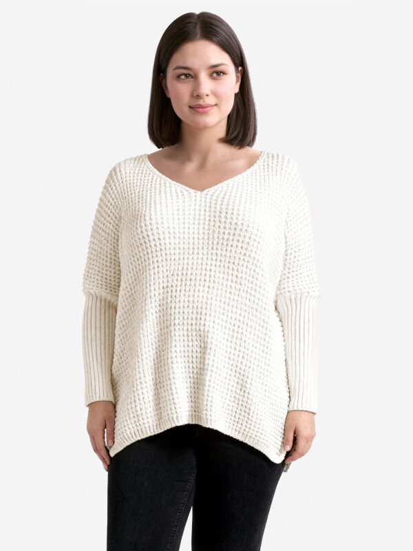 Oversized Grobstrick-Pullover mit V-Ausschnitt