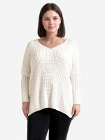 Oversized Grobstrick-Pullover mit V-Ausschnitt Ecru One...