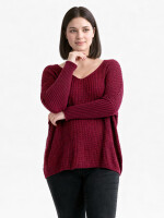 Oversized Grobstrick-Pullover mit V-Ausschnitt Bordeaux...
