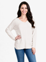 V-Ausschnitt-Pullover Langarm Ecru One Size (38-42)