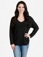 V-Ausschnitt-Pullover Langarm Schwarz One Size (38-42)