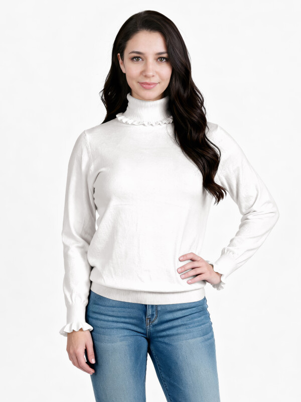 Rollkragenpullover mit Volants Ecru One Size (38-42)