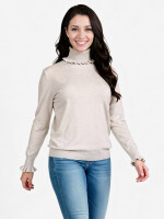 Rollkragenpullover mit Volants Beige One Size (38-42)