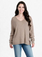 V-Ausschnitt-Pullover aus Alpaka-Wollmix Schlamm One Size...