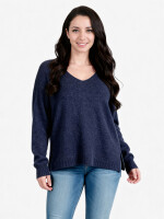V-Ausschnitt-Pullover aus Alpaka-Wollmix Marineblau One...