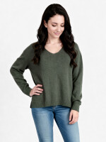 V-Ausschnitt-Pullover aus Alpaka-Wollmix Olivgrün...