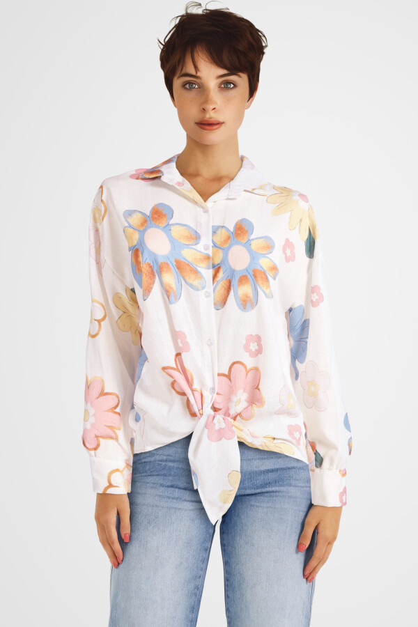 Hemdbluse mit langen Ärmeln Blumenmotiv