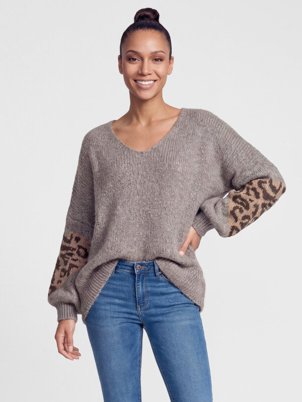 Oversized Pullover mit V-Ausschnitt und Herz-Motiv