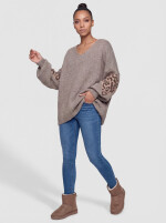 Oversized Pullover mit V-Ausschnitt und Herz-Motiv