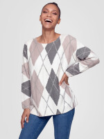 Rundhals-Pullover mit Rautenmuster