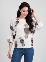 Fledermauspullover mit Teddybär-Allover-Print