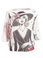 Fledermauspullover mit Allover-Print Dame-mit-Hut