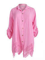 Oversized Musselin Longbluse mit Häkelspitze