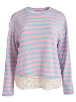 Feinstrickpullover gestreift mit Tüllspitze