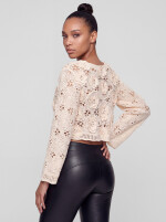 Romantischer Häkelpullover mit Blütenapplikationen