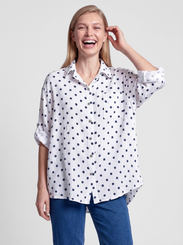 Oversized Musselin-Hemdbluse mit Punktmuster