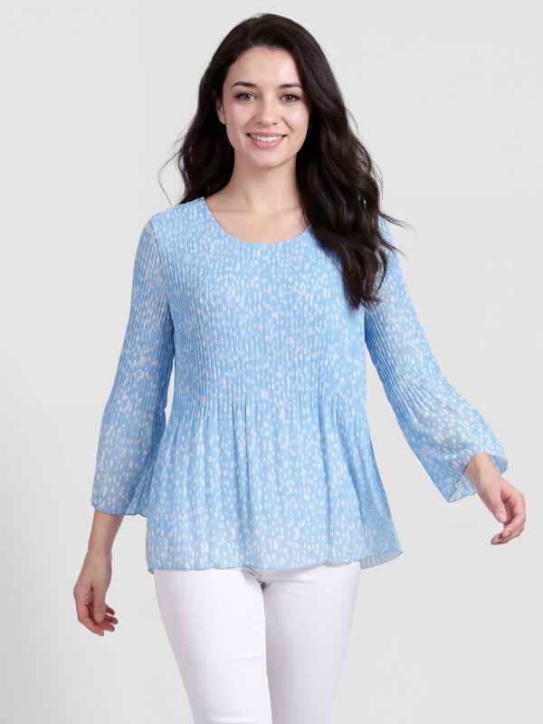 Plissee-Kurztunika mit Tupfen-Print