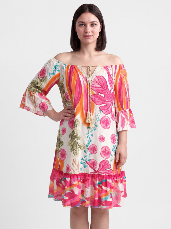 Boho-Kleid mit Carmen-Ausschnitt und Volants