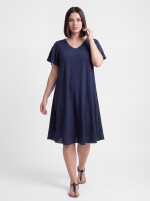 Knielanges Freizeitkleid in Glockenform mit V-Ausschnitt