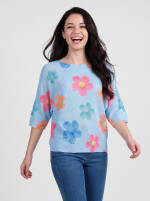 Fledermauspullover mit Blumen-Muster