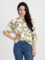 Fledermauspullover Strickshirt mit Zitronen-Print