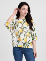Fledermauspullover Strickshirt mit Zitronen-Print