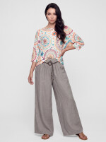 Wide-Leg Leinenhose Schlupfhose mit weitem Bein und Gürtel