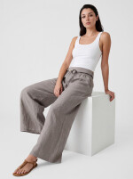Wide-Leg Leinenhose Schlupfhose mit weitem Bein und Gürtel