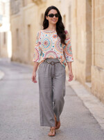 Wide-Leg Leinenhose Schlupfhose mit weitem Bein und Gürtel