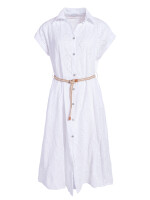Hemdblusenkleid in Midilänge mit Lochstickerei und Gürtel