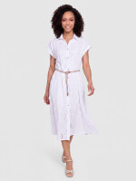 Hemdblusenkleid in Midilänge mit Lochstickerei und Gürtel