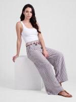 Leichte Wide Leg Sommerhose gestreift mit Stoffgürtel