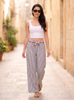 Leichte Wide Leg Sommerhose gestreift mit Stoffgürtel