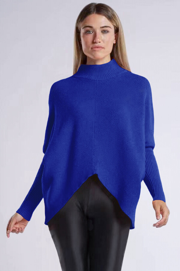Oversized Rippstrick Pullover Damen Fledermausärmel Stehkragen Royalblau One Size (38-44)