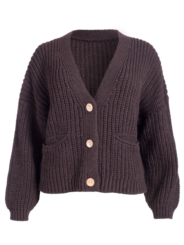 Kurze Grobstrickjacke mit Knopfleiste