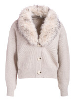 Kurze Rippstrickjacke mit Webpelzkragen