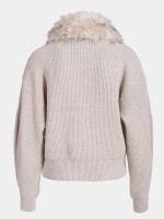 Kurze Rippstrickjacke mit Webpelzkragen